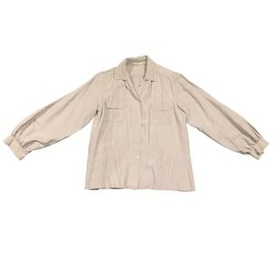 Royal Silk Vintage 100% Pure Silk Blouse Gray Button Up Top Made In Hong Kong